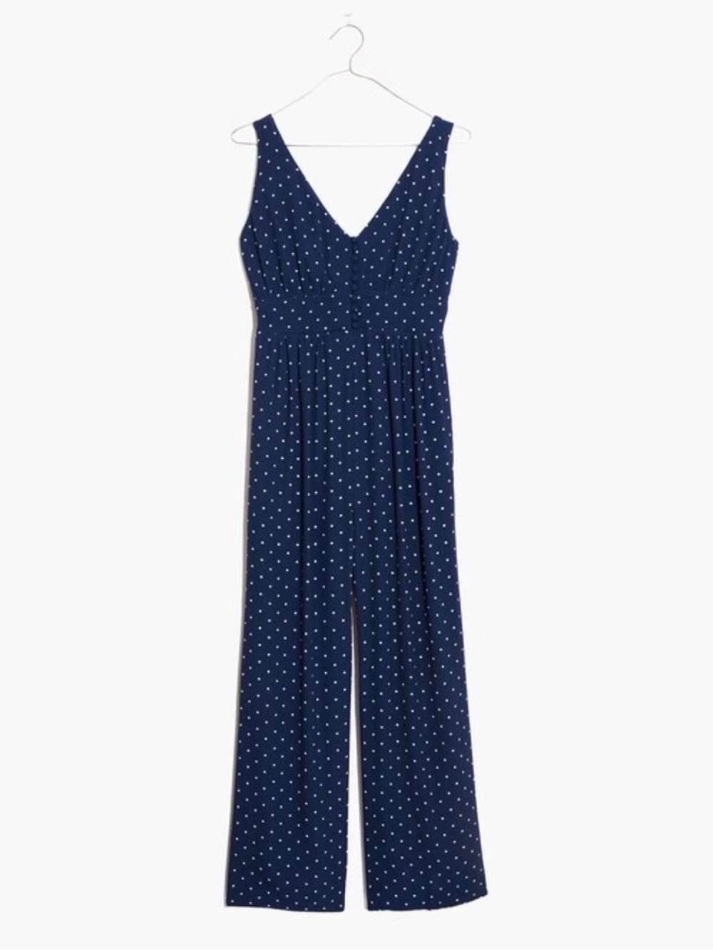 Madewell Navy/White Polka Dot V-Back Wide-Leg Jumpsuit, Size 4, NWT-still on web